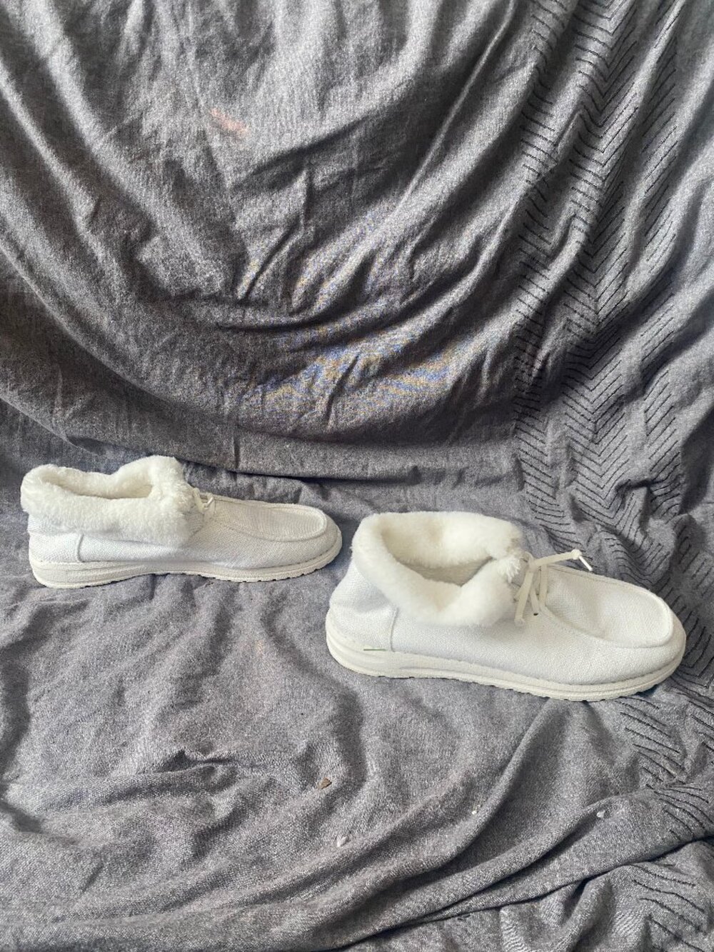 White Plush Faux Fur Lined House Slippers
